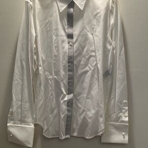 NWT Lauren Ralph Lauren White Button Down Shirt Striped Detail Size S